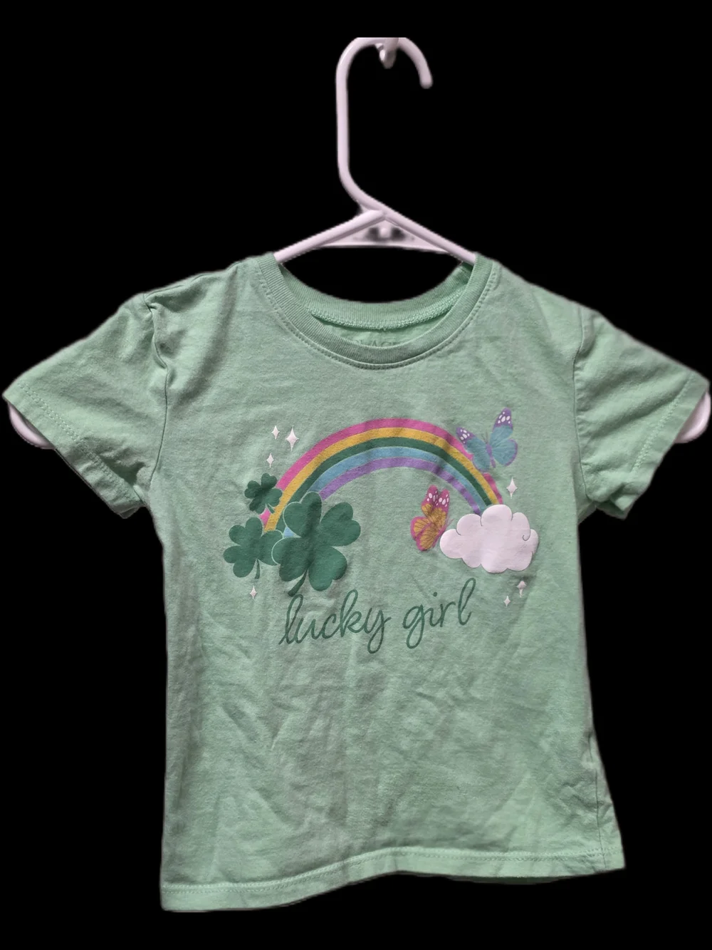 Lucky Girl Green Rainbow Graphic Tee XS Girls